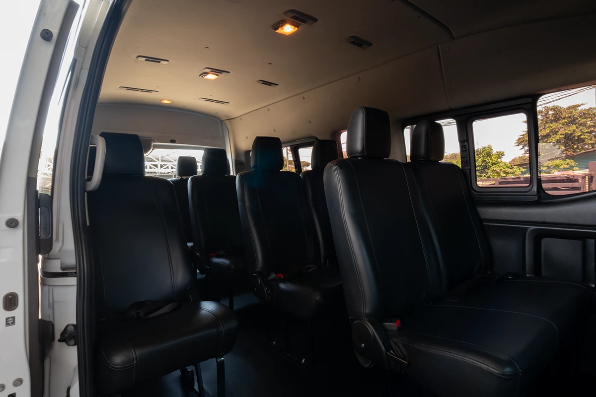 Minibus interior serving Liberia Airport to Brasilito