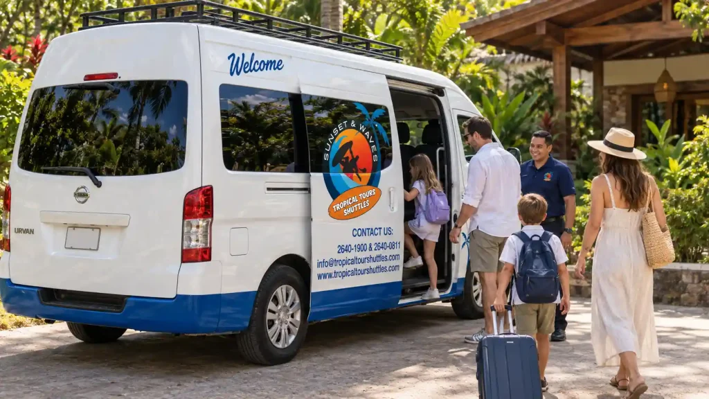 Example of a family boarding a private shuttle with Tropical Tours Shuttles